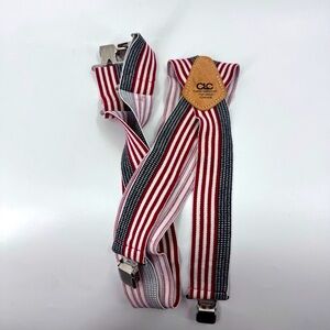 CLC - Leather Red - White and Blue Top Grain Raw Hide Leather Striped Suspenders